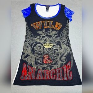 CUSTO BARCELONA T SHIRT MINI DRESS size 2 black front white back w/designs RARE